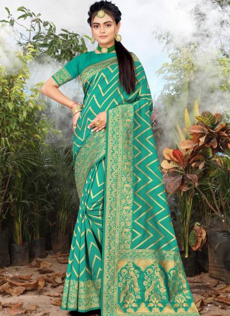 Sea Green Colour Santraj New Fancy Party Wear Banarasi Silk Saree Collection 1024